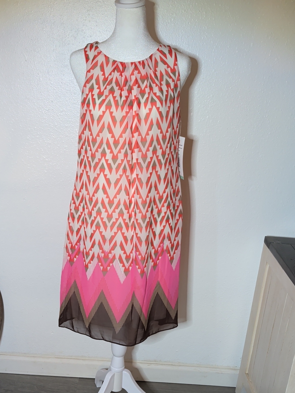 Robbie Bee Chevron Midi Dress in Pink and Brown